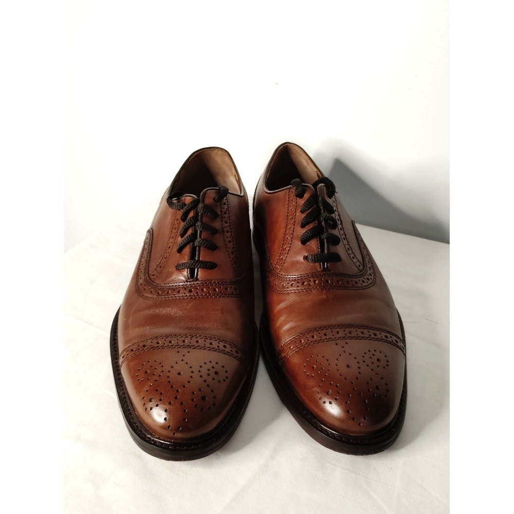 Johnston & Murphy Men 9.5M Brown Leather Brogue Oxford Shoes Sheepskin Sole EUC